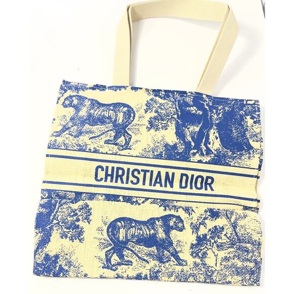 Christian Dior Blue Straw Toile de Jouy Tote Bag – Authentic Luxury Designer Bag - Picture 1 of 4